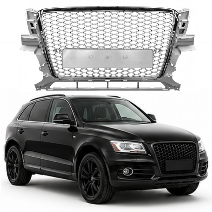 Car Craft Compatible With Audi Q5 2008-2012 Upgraded Front Bumper Show Grill Rsq5 Rs Sport Style Silver Frame Silver Mesh No Logo License Plate Eu Version Q5-016 Gc Silver Nlg