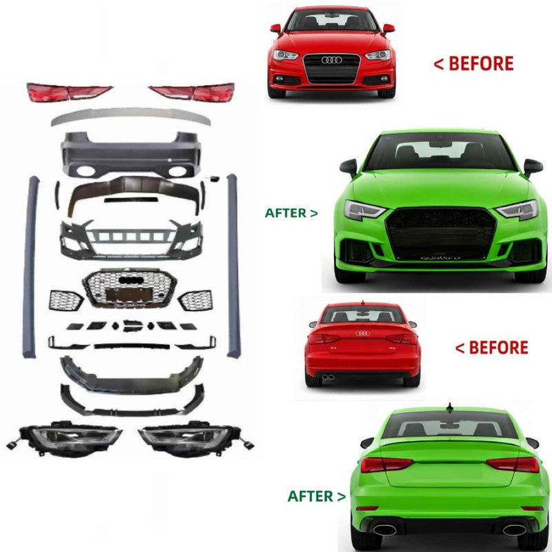 Car Craft Compatible With Audi A3 8v 2013-2016 Upgrade Facelift Convert To 2017 Style Rs3 Sport Bodykit Bumper Headlight Taillight Grill Diffuser Lip Trim Skirt Only For Car With Hid Xenon Light