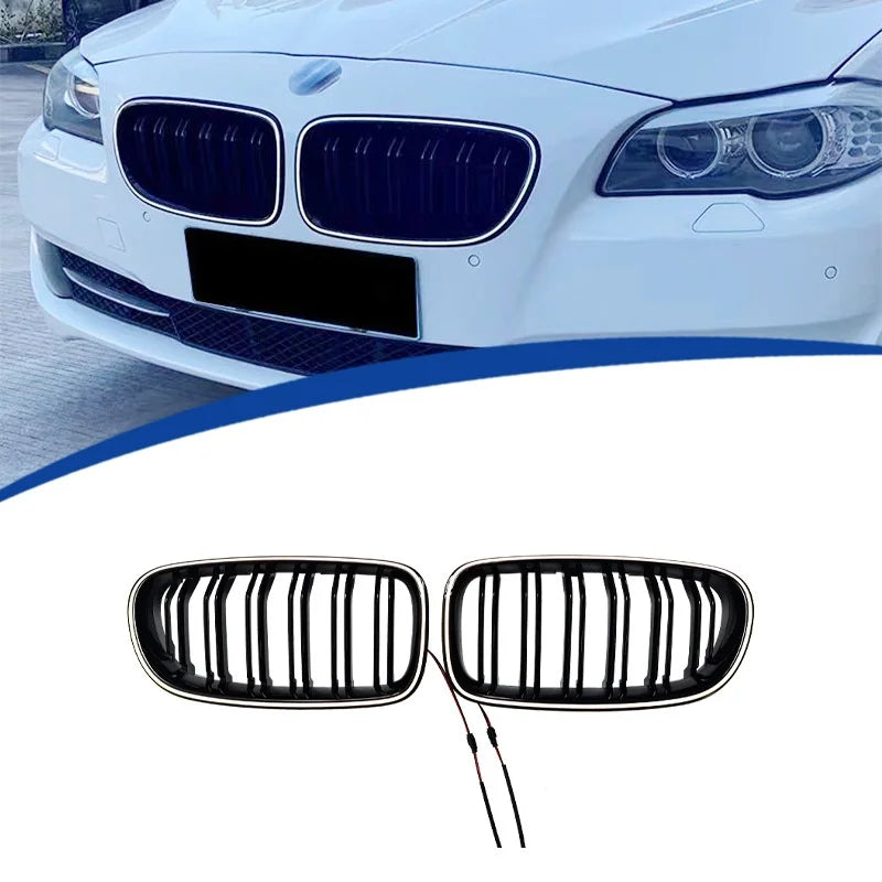 Car Craft Compatible With Bmw 5 Series F10 F18 2010-2017 Front Bumper Luminous Illuminated Led Glow Grill Dual Slate Black CC-5374-16