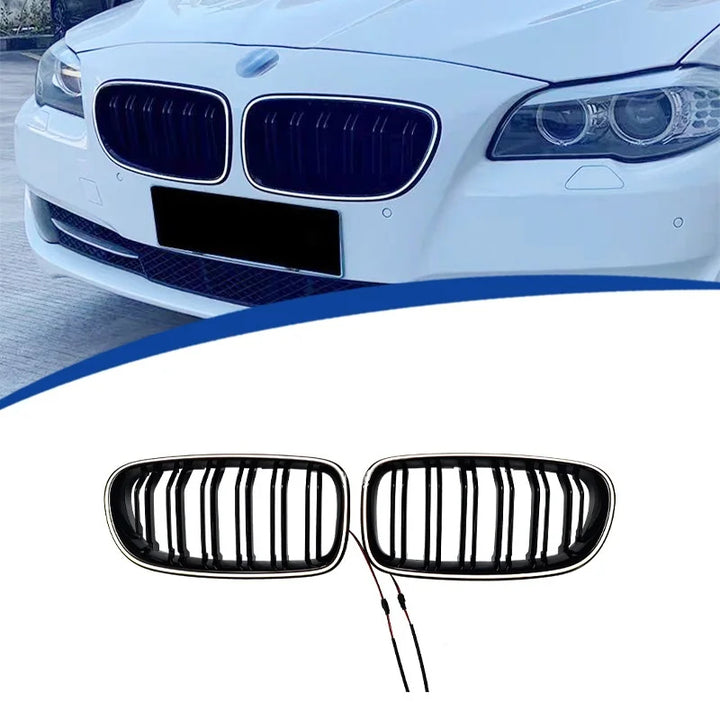 Car Craft Compatible With Bmw 5 Series F10 F18 2010-2017 Front Bumper Luminous Illuminated Led Glow Grill Dual Slate Black CC-5374-16