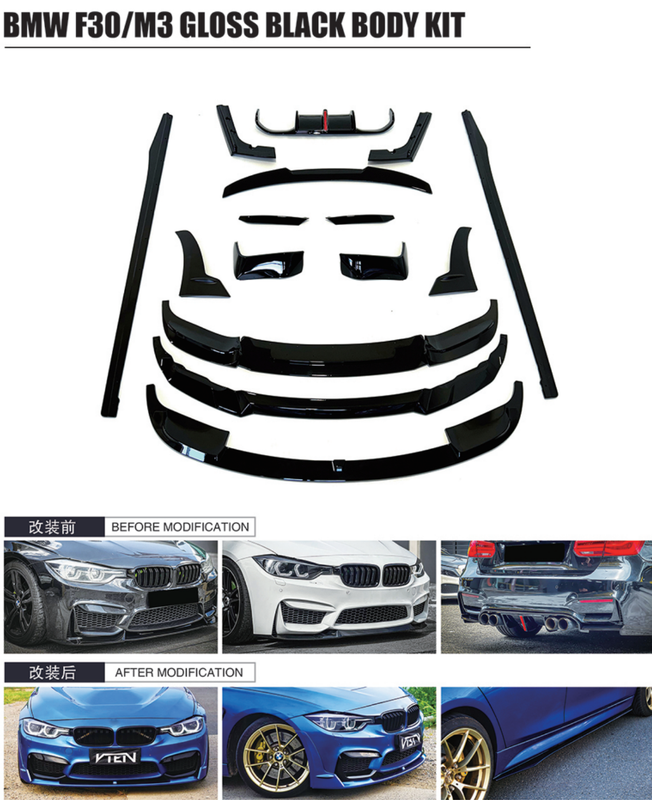 Car Craft Comptible With Bmw 3 Series F30 2012-2018 M3 M Sport Front Bumper Upgraded Bodykit Body Kit Skirts Splitter Front Rear Lip Diffuser Side Skirts Spoiler Trims Cannards Vten Style CC-9086