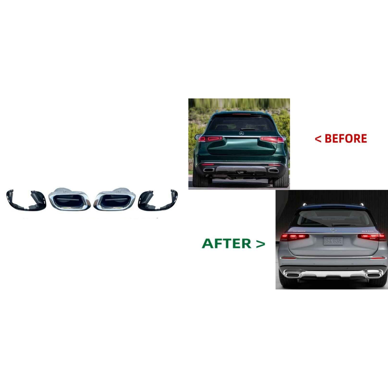 Car Craft Compatible With Mercedes Benz Gls W167 X167 2019-2024 Upgrade Facelift Convert To Gls Maybach Style Rear Bumper Exhasut Pipe Tip Cover Trim