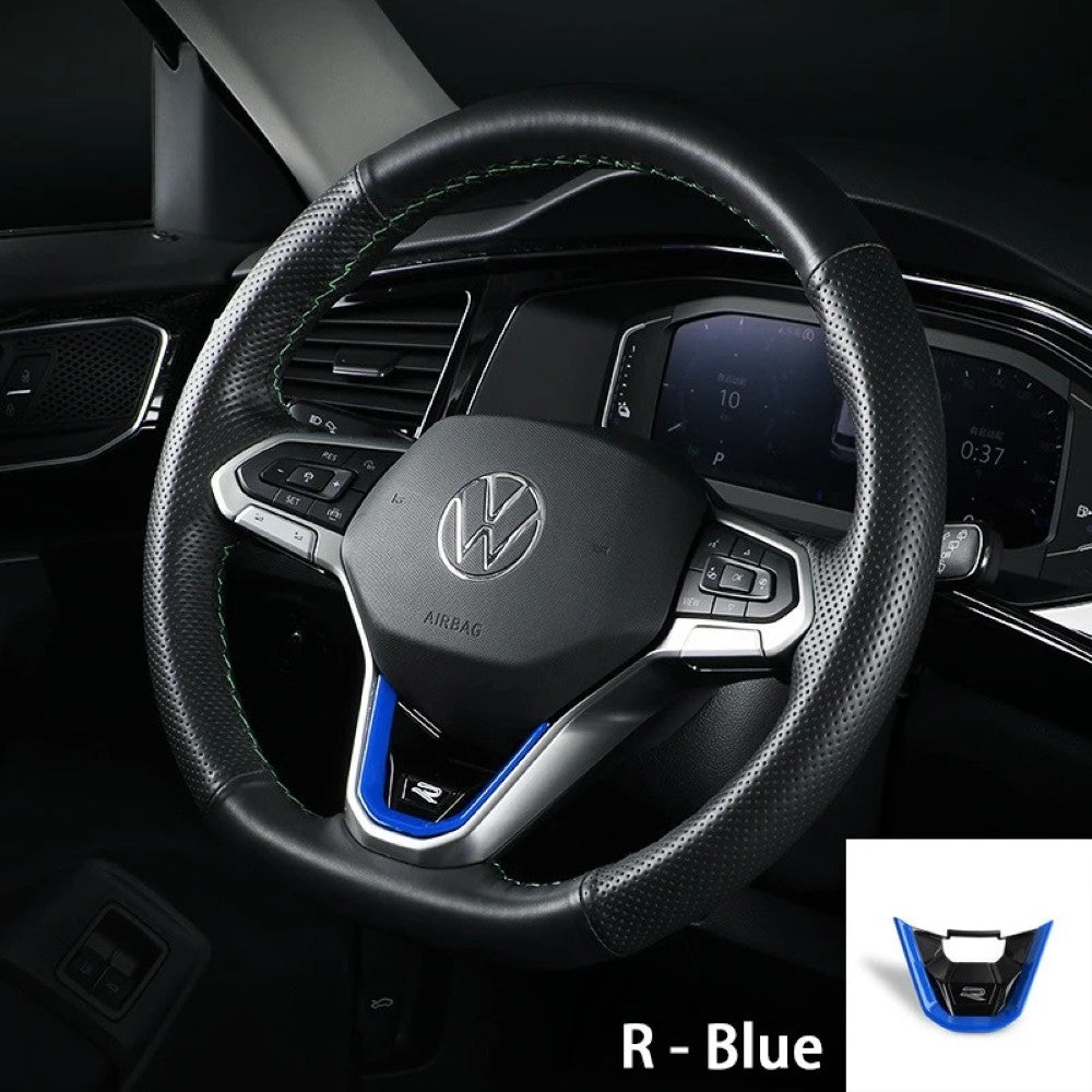 Car Craft Compatible With Volkswagen Virtus Arteon Golf 8 Vw Id.3 Passat B8 T-cross Tiguan Touareg Vw T6 Steering Wheel Trim Badge Logo R Line Blue - CAR CRAFT INDIA