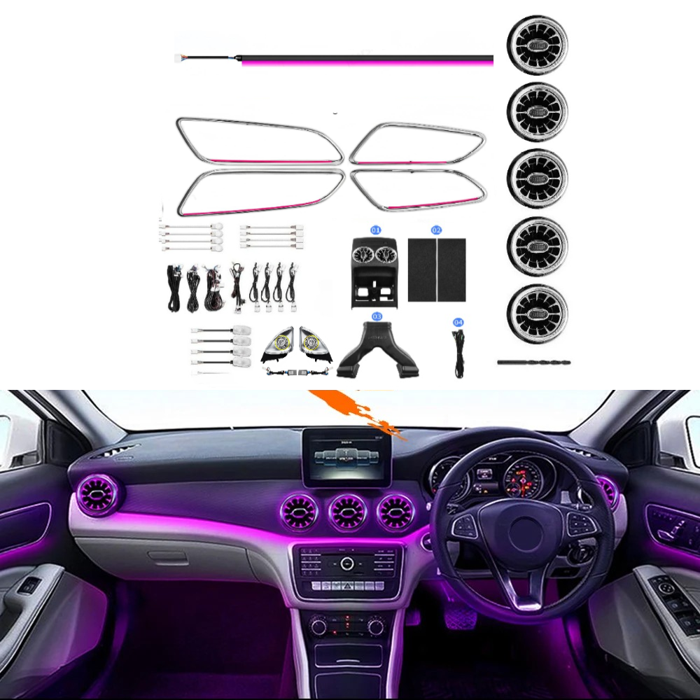 Car Craft Compatible With Mercedes Benz A Class W176 B Class W246 Cla W117 Gla W156 Class 2013-2018 Ambient Ambiance Led Light Vents Speaker Decorative Interior Kit Atmosphere Lamp Air Ac Vent Turbine Mp 22 In 1 Set
