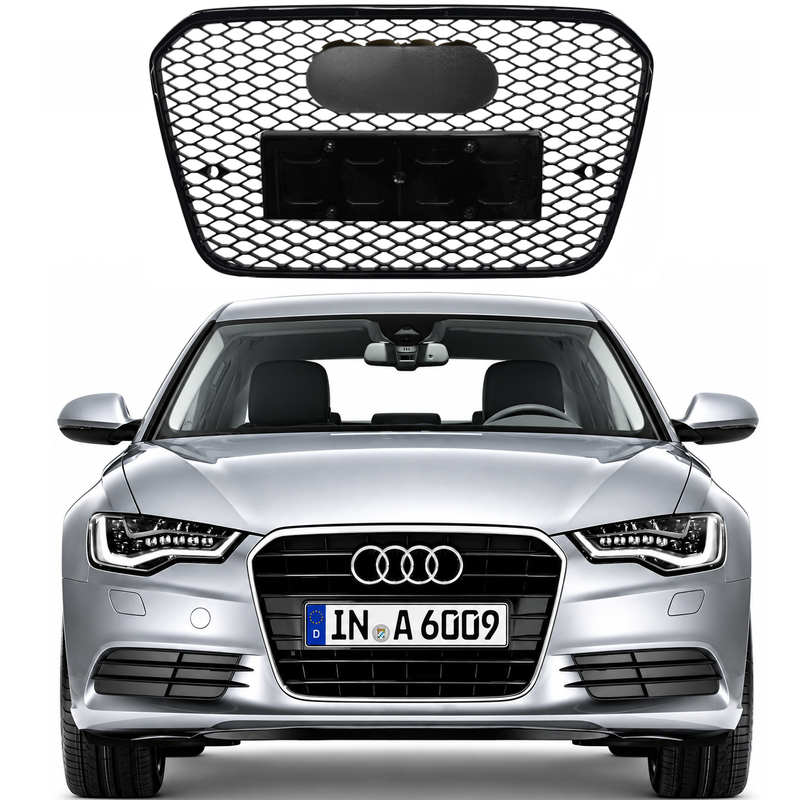 Car Craft Compatible With Audi A6 C7 2011-2015 Upgraded Front Bumper Show Grill Rs6 S6 Rs Sport Black Frame Black Mesh All Logo Silver License Plate Eu Version A6-002 Gc