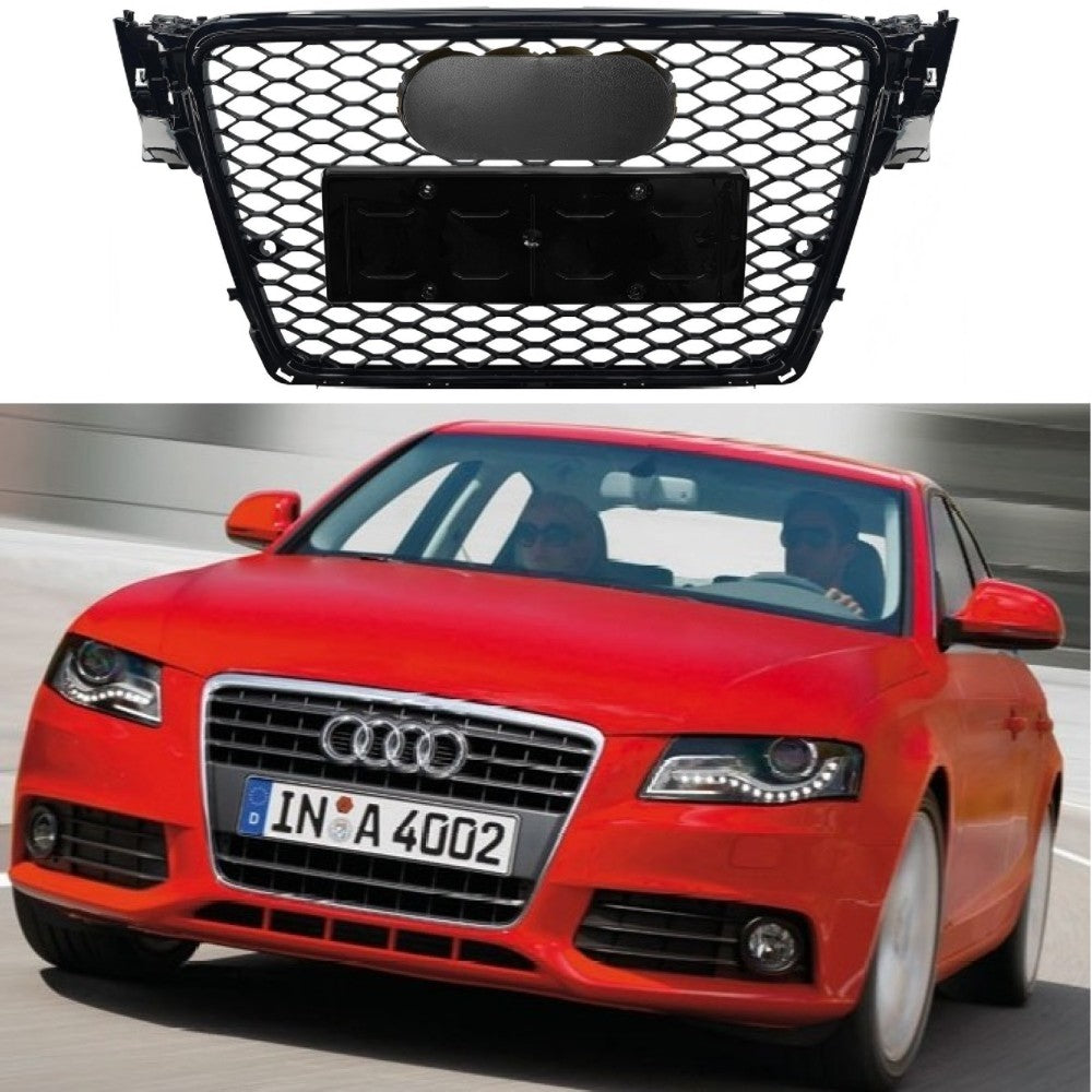 Car Craft Compatible With Audi A4 2009-2012 Upgraded Front Bumper Show Grill Rs4 Rs Sport Style Black Frame Black Mesh All Logo Silver License Plate Eu Version A4-002 Gc