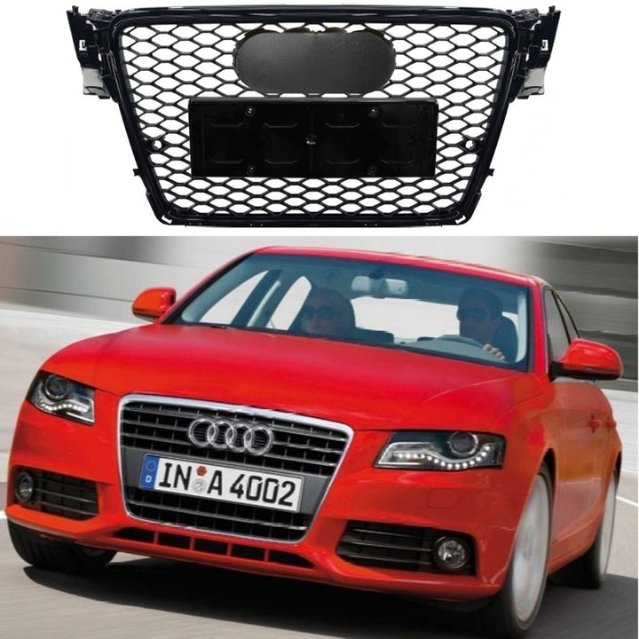 Car Craft Compatible With Audi A4 2009-2012 Upgraded Front Bumper Show Grill Rs4 Rs Sport Style Black Frame Black Mesh All Logo Silver License Plate Eu Version A4-002 Gc