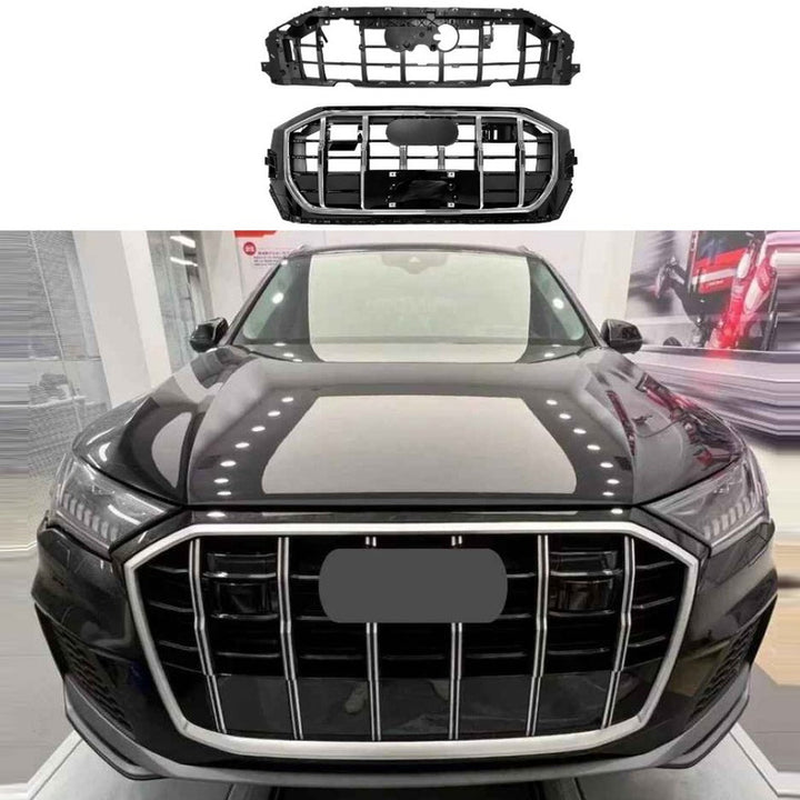 Car Craft Compatible With Audi Q8 2019-2023 Rsq8 Upgraded Front Bumper Show Grill Q8 Rsq8 Rs Sport Style With Acc Silver Frame And Matt Black Mesh All Logo Silver Q8-003 Gc - CAR CRAFT INDIA