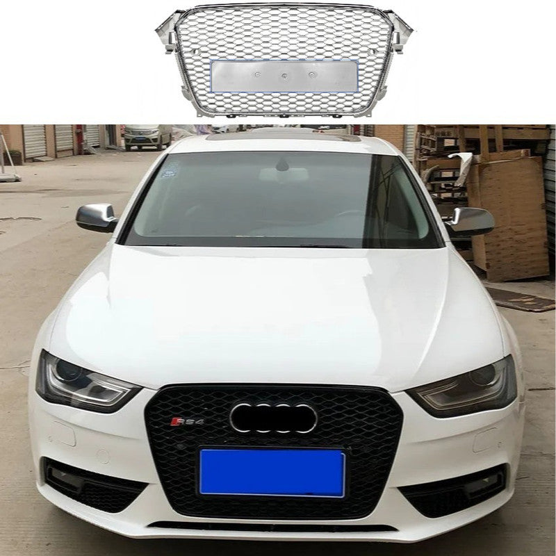 Car Craft Compatible With Audi A4 B8.5 2013-2016 Upgraded Front Bumper Show Grill Rs4 S4 Rs Sport Style Silver Frame Silver Mesh All Logo Silver License Plate Eu Version Nlg A4-063 Gc