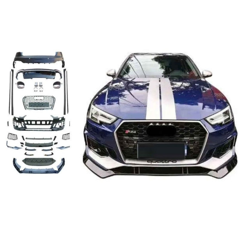Car Craft Compatible With Audi A4 B9 2017-2020 Upgraded Facelift Convert To Rs4 S4 Sport Bodykit Bumper Grill Exhaust Pipr Tip Diffuser Front Rear Lip Fog Grill Skirt Trim Side Skirt A4-032 Gc