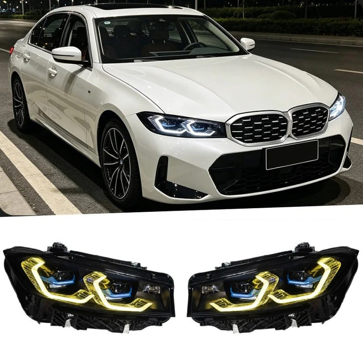 Car Craft Compatible With Bmw 3 Series G20 Lci 2023-2025 Car Front Upgraded Head Light Lamp Xenon Headlight Retrofit Upgrade Modified Led Drl Hid G80 Style With Yelllow Drl