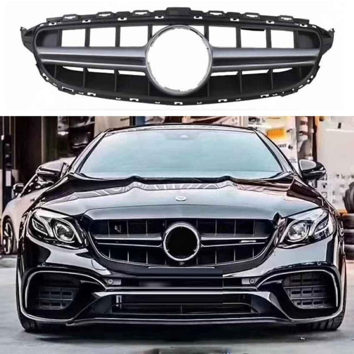 Car Craft Compatible With Mercedes Benz C Class W205 C205 Coupe 2019-2021 Upgrade Front Bumper Amg C63 Show Grill Without Camera Hole Amgs Silver Chrome Gc W205/c205-011