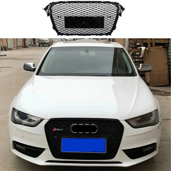 Car Craft Compatible With Audi A4 B8.5 2013-2016 Upgraded Front Bumper Show Grill Rs4 S4 Rs Sport Style Black Frame Black Mesh All Logo Silver License Plate Eu Version Nlg A4-014 Gc