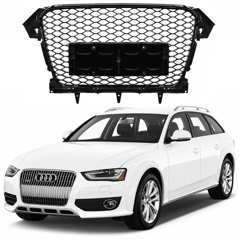 Car Craft Compatible With Audi A4 B8.5 2013-2016 Upgraded Front Bumper Show Grill Rs4 S4 Rs Sport Style Black Frame Black Mesh No Logo License Plate Eu Version Nlg All Road Usa A4-070 Gc