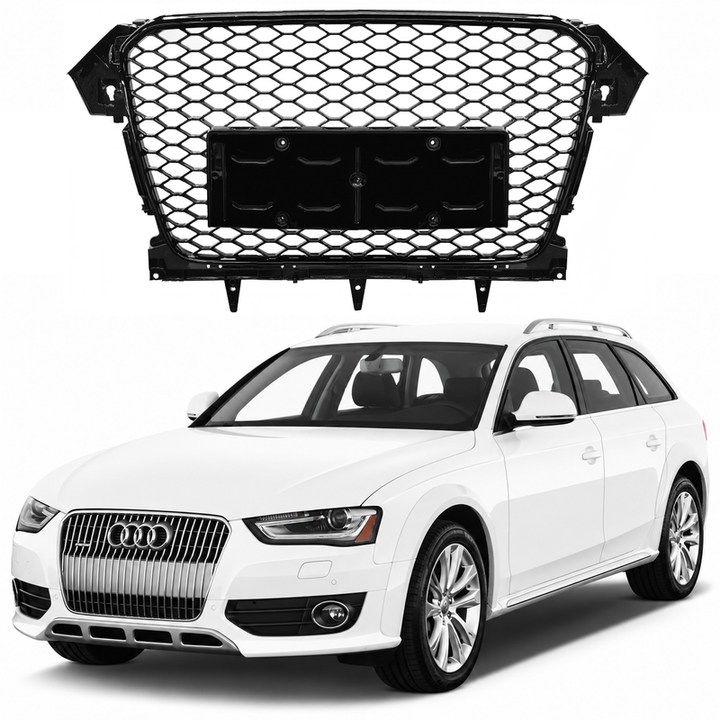 Car Craft Compatible With Audi A4 B8.5 2013-2016 Upgraded Front Bumper Show Grill Rs4 S4 Rs Sport Style Black Frame Black Mesh No Logo License Plate Eu Version Nlg All Road Usa A4-070 Gc