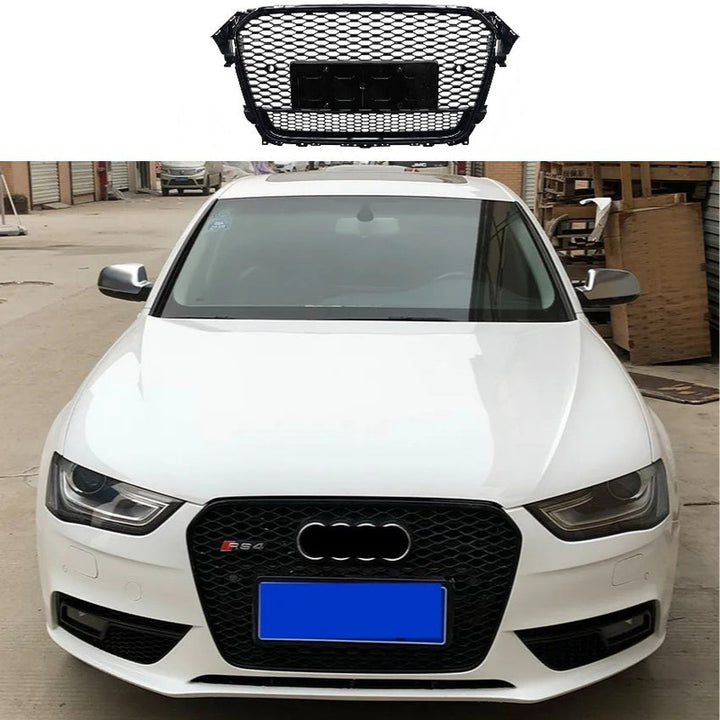 Car Craft Compatible With Audi A4 B8.5 2013-2016 Upgraded Front Bumper Show Grill Rs4 S4 Rs Sport Style Black Frame Black Mesh All Logo Silver License Plate Eu Version Nlg Qt A4-016 Gc