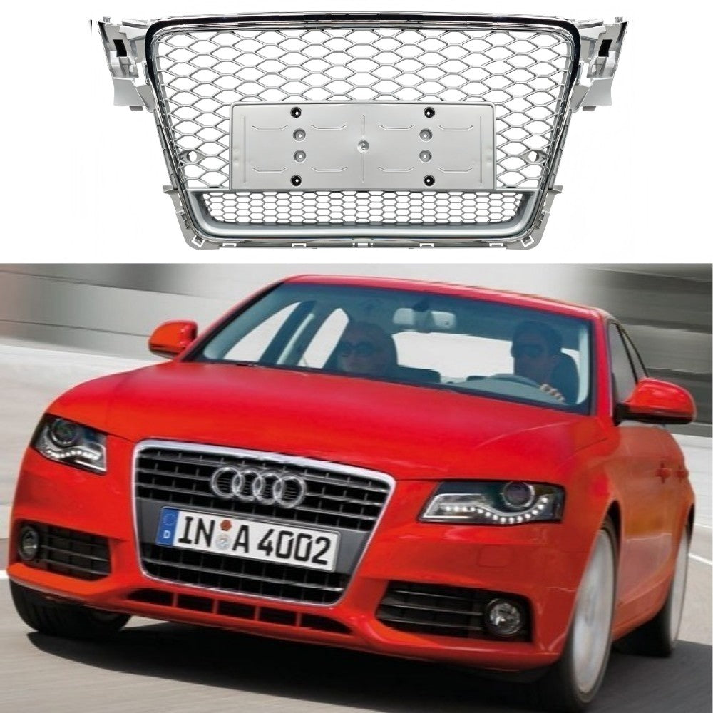 Car Craft Compatible With Audi A4 2009-2012 Upgraded Front Bumper Show Grill Rs4 Rs Sport Style Silver Frame Silver Mesh No Logo License Plate Eu Version Quattro A4-060 Gc
