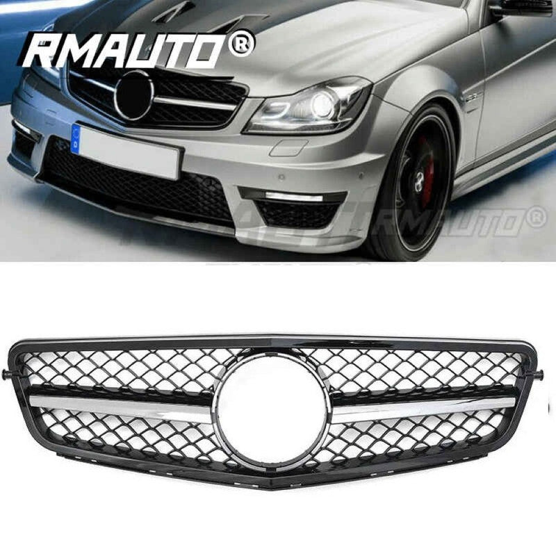 Car Craft Compatible With Mercedes Benz C Class W204 2007-2014 Upgrade Front Bumper Amg Show Grill Black Silver Gc W204-004