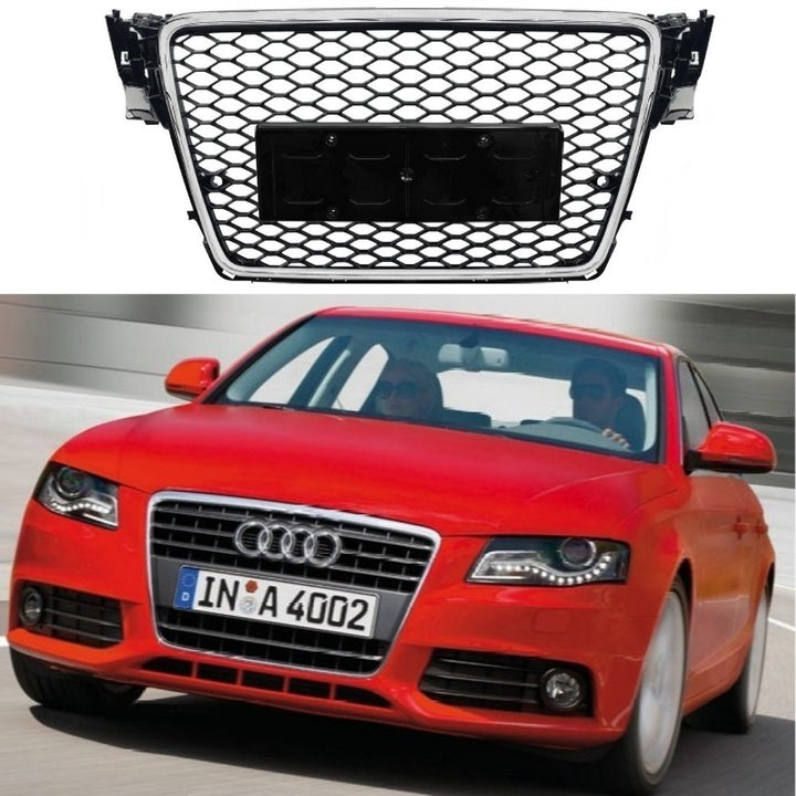 Car Craft Compatible With Audi A4 2009-2012 Upgraded Front Bumper Show Grill Rs4 Rs Sport Style Silver Frame Black Mesh No Logo License Plate Eu Version A4-005 Gc