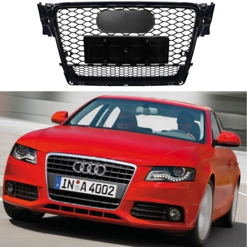 Car Craft Compatible With Audi A4 2009-2012 Upgraded Front Bumper Show Grill Rs4 Rs Sport Style Black Frame Black Mesh All Logo Silver License Plate Eu Version Quattro A4-004 Gc