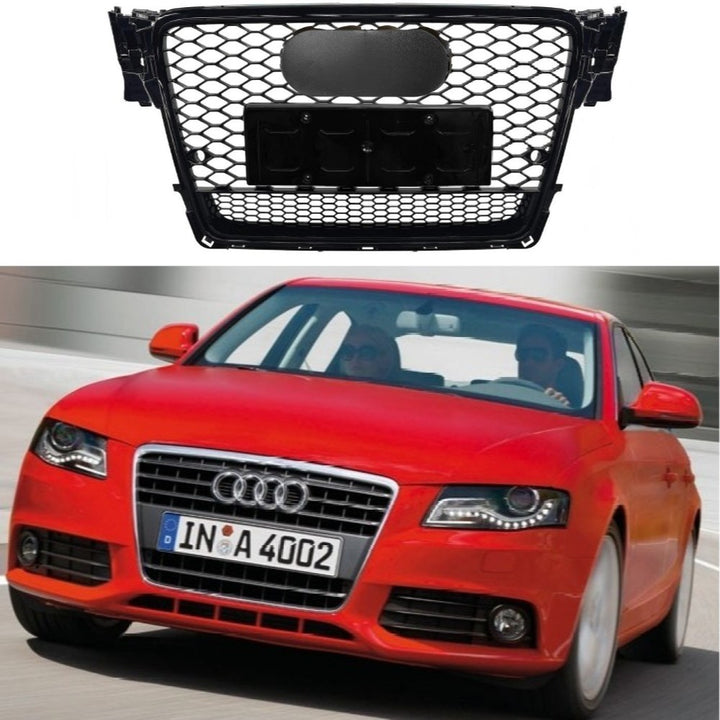 Car Craft Compatible With Audi A4 2009-2012 Upgraded Front Bumper Show Grill Rs4 Rs Sport Style Black Frame Black Mesh All Logo Silver License Plate Eu Version Quattro A4-004 Gc