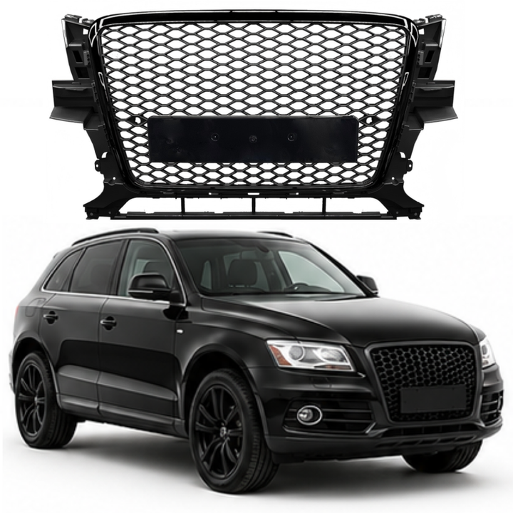 Car Craft Compatible With Audi Q5 2008-2012 Upgraded Front Bumper Show Grill Rsq5 Rs Sport Style Black Frame Black Mesh No Logo License Plate Eu Version Q5-015 Gc Black Nlg