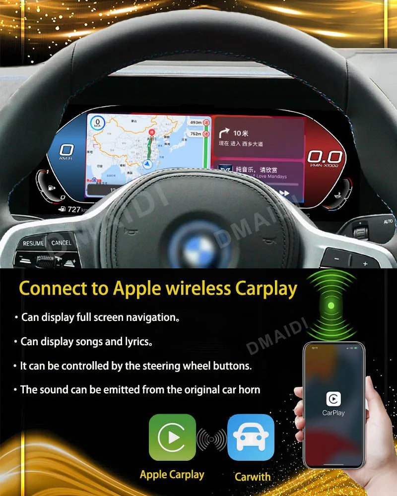 BMW 1 2 3 4 5 6 7 X1 X3 X4 X5 X6 X7 Z4 F10 F20 F30 F34 F12 F02 F48 F25 F26 F15 F16 E60 E70 E90 E84 E89 ANDROID DIGITAL INSTRUMENTAL CLUSTER SPEEDOMEETER  WITH CARPLAY