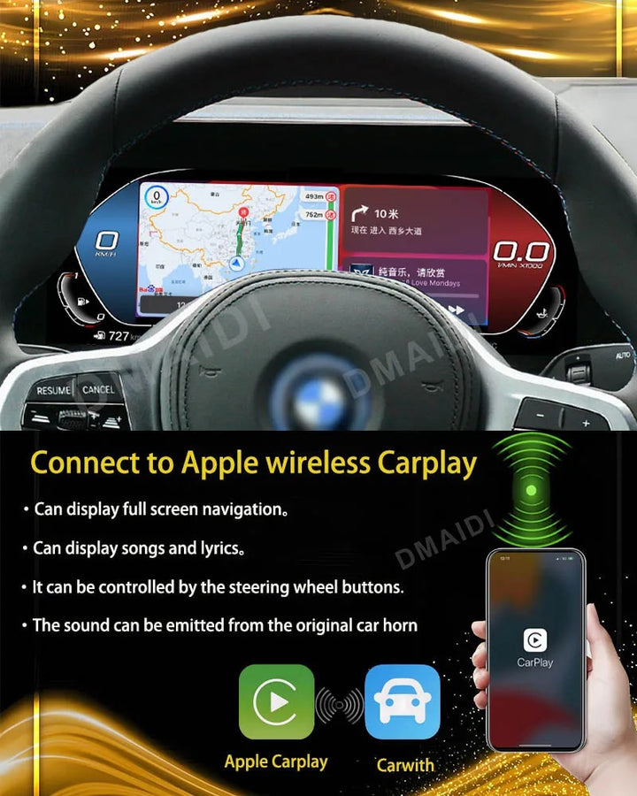 BMW 1 2 3 4 5 6 7 X1 X3 X4 X5 X6 X7 Z4 F10 F20 F30 F34 F12 F02 F48 F25 F26 F15 F16 E60 E70 E90 E84 E89 ANDROID DIGITAL INSTRUMENTAL CLUSTER SPEEDOMEETER  WITH CARPLAY