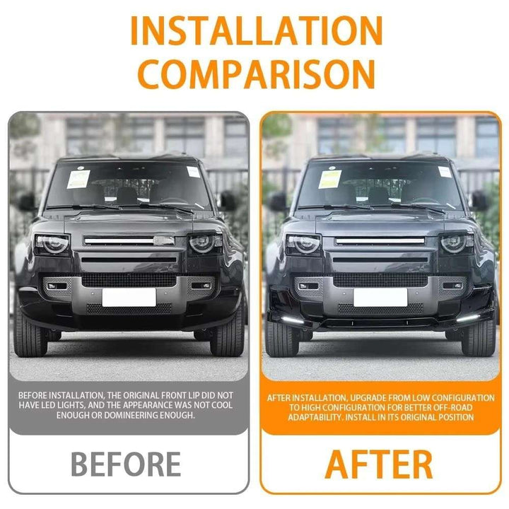 Car Craft Compatible With Range Land Rover Defender 110 90 130 2020+ Front Bumper Lip Splitter Skirts Lower Protector Glossy Black Led