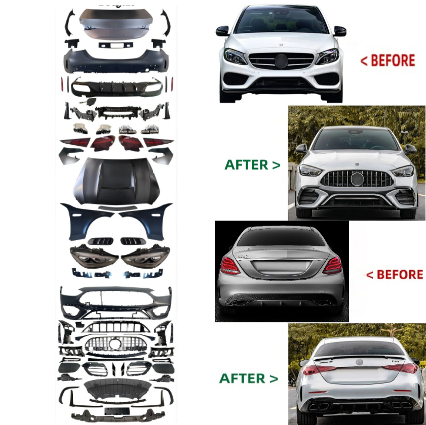 Car Craft Compatible With Mercedes Benz C Class W205 2015-2022 To W206 C63 2023 Amg Upgrade Facelift Conversion Bodykit Bumper Hood Headlight Taillight NON CUT CC-6431 - CAR CRAFT INDIA