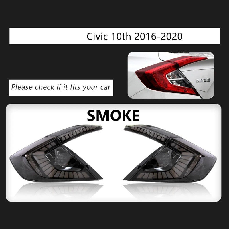 Car Craft Compatible With Honda Civic 10th Gen 2016-2020 Car Rear Upgraded Tail Light Lamp Xenon Taillight Retrofit Upgrade Modified Led Drl Hid E Smoke