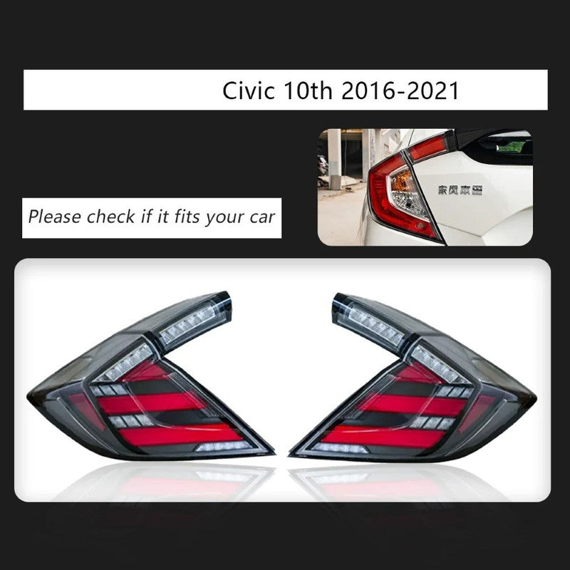 Car Craft Compatible With Honda Civic 10th Gen 2016-2020 Car Rear Upgraded Tail Light Lamp Xenon Taillight Retrofit Upgrade Modified Led Drl Hid F Smoke