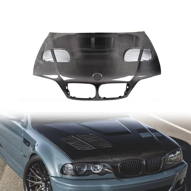 Car Craft Compatible With Bmw 3 Series E46 1999-2005 Front Bonnet Hood Real Carbon Fiber CC-8550