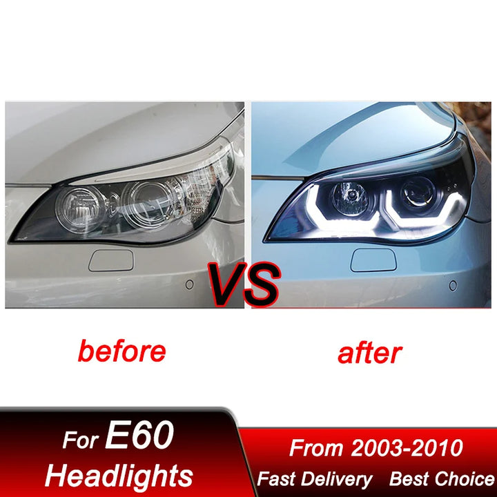 Car Craft Compatible With Bwm 5 Series E60 2007-2009 Car Front Upgraded Head Light Lamp Xenon Headlight Retrofit Upgrade Modified Led Drl Hid B