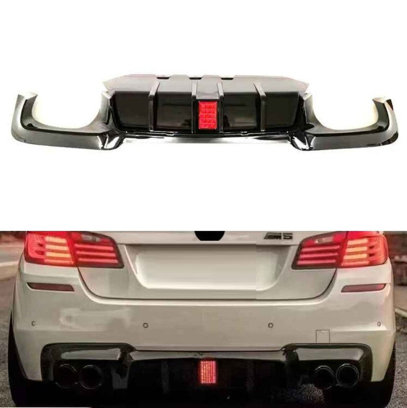 Car Craft Compatible With Bmw 5 Series F10 2010-2017 M5 M Sports Rear Bumper After Lip Diffuser Splitter F10 Style With Led Light Carbon Fiber Look
