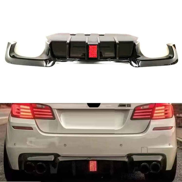 Car Craft Compatible With Bmw 5 Series F10 2010-2017 M5 M Sports Rear Bumper After Lip Diffuser Splitter F10 Style With Led Light Carbon Fiber Look