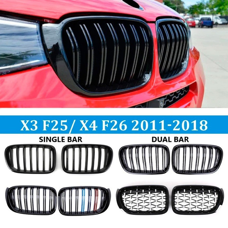 Car Craft Compatible With Bmw X3 X4 F25 F26 Lci 2014-2018 Front Bumper Carbon Fiber Look Single Bar Slate Show Grill