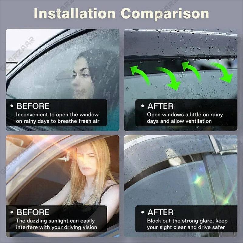Car Craft Compatible With Toyota Innova Crysta 2016-2024 Rain Shine Side Window Wind Deflectors Rain Sun Guard Door Visor Doorvisor Deflector Visor Shades Ventvisor Strip CC-7752 - CAR CRAFT INDIA
