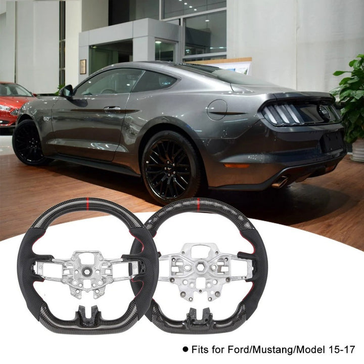 Car Craft Compatibel With Ford Mustang Gt Ecoboost Shelby 2015-2018 Sport Racing Steering Wheel Trim Cover Wheel Perforated Leather Carbon Fiber Core
