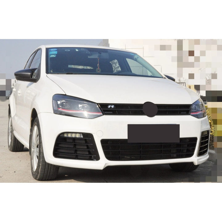 Car Craft Compatible With Vw Volkswagen Polo 2010-2024 Upgrade Facelift Convert To R Line Style Front Bumper Bodykit Fog Lamp Light Grill Mesh Front