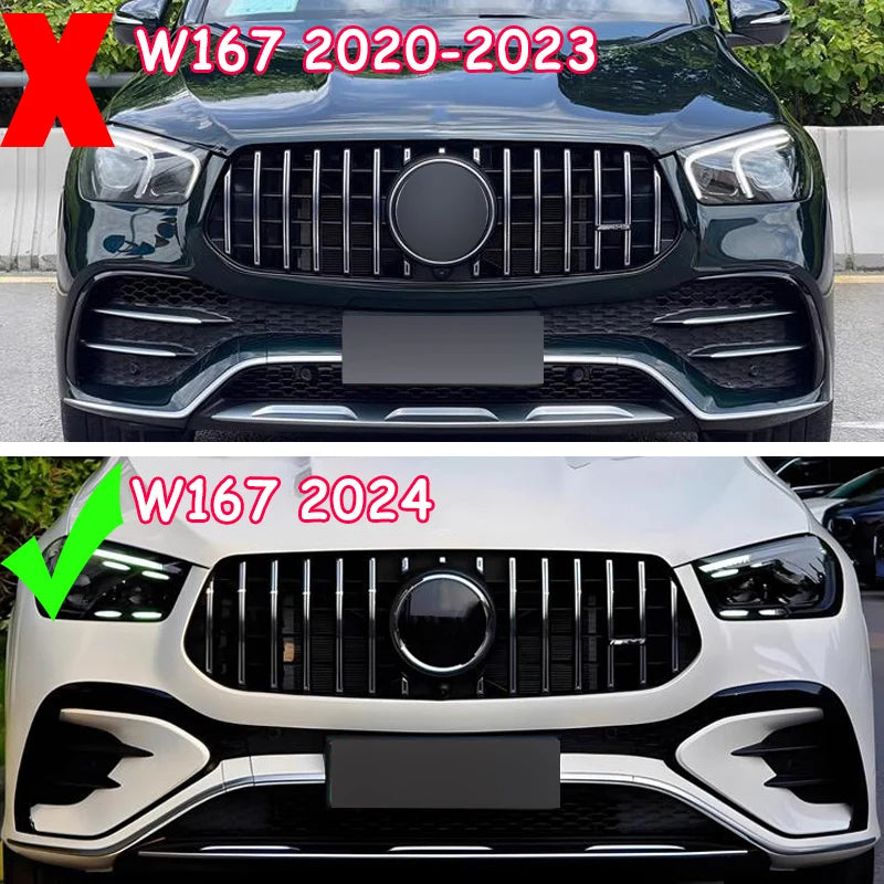 Car Craft Compatible With Mercedes Gle Class W167 Lci 2024+ Front Upgraded Amg Bumper Show Panamericana Grill Gt Amg Style Black Silver