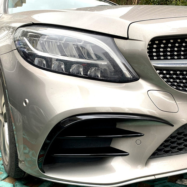 Car Craft Compatible With Mercedes Benz C Class Lci W205 Lci 2019-2021 Amg Front Bumper Air Vent Splitter Side Skirts Flag Canard Carbon Fiber Look Zst-120 Cf