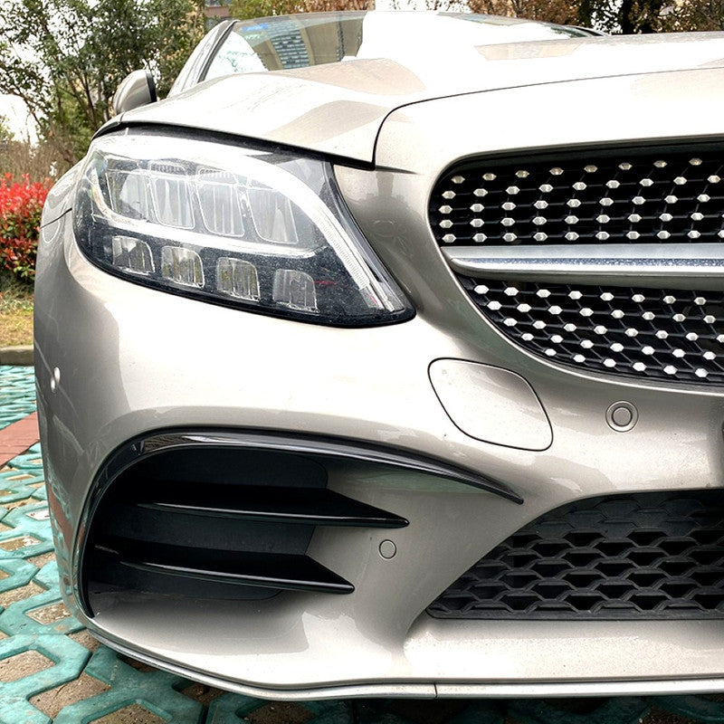 Car Craft Compatible With Mercedes Benz C Class Lci W205 Lci 2019-2021 Amg Front Bumper Air Vent Splitter Side Skirts Flag Canard Glossy Black Zst-224 Gb