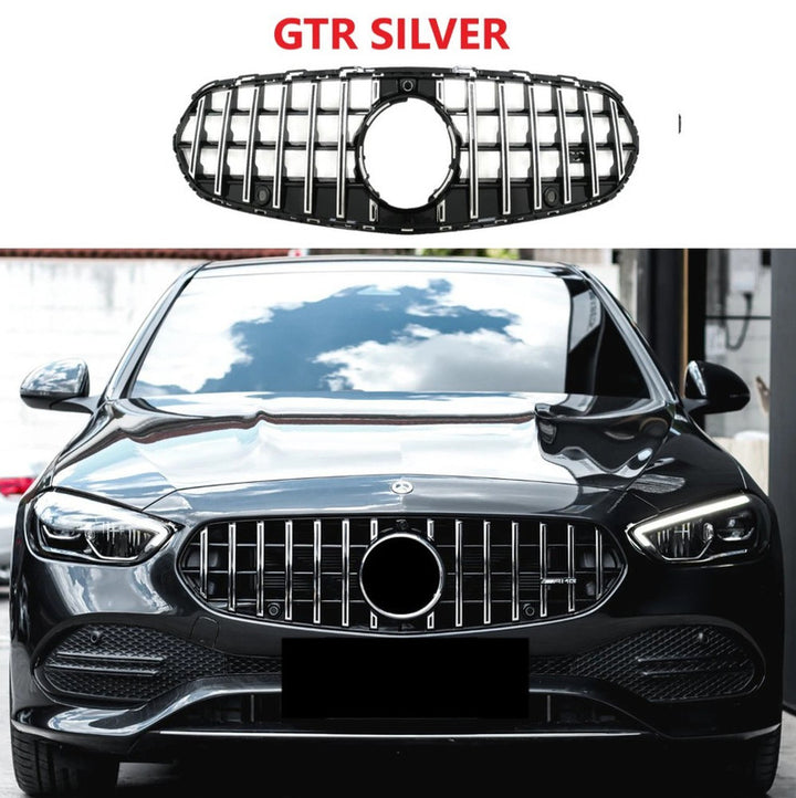 Car Craft Compatible With Mercedes Benz C Class W206 C206 2023 Upgraded Front Bumper Racing Mesh Show Grille With Camera Hole Gtr Silver