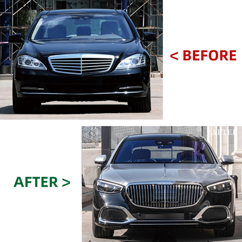Car Craft Compatible With Mercedes Benz S Class W221 2006-2014 Upgrade Facelift Convert To 2024 Lci Maybach Bumper Hood Fender Skirts Headlight Taillight Glass With Door 1:1 CC-8553 - CAR CRAFT INDIA