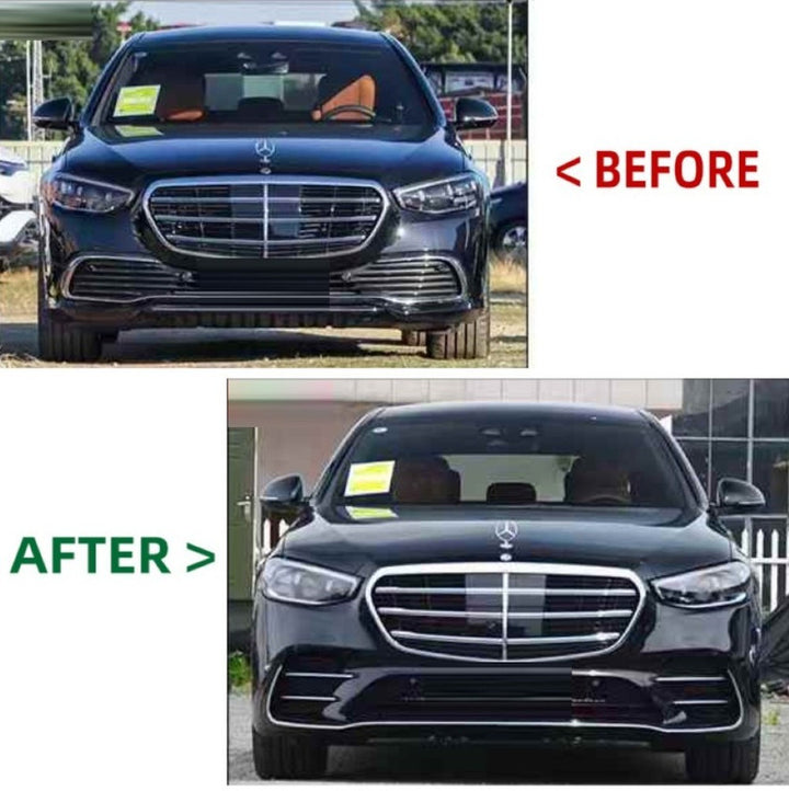 Car Craft Compatible With Mercedes Benz S Class W223 2021-2025 Car Upgrade To S450 Amg Bumper Bodykit Front After Lip Diffuser Exhaust Tips Fog Gril Cover Grill