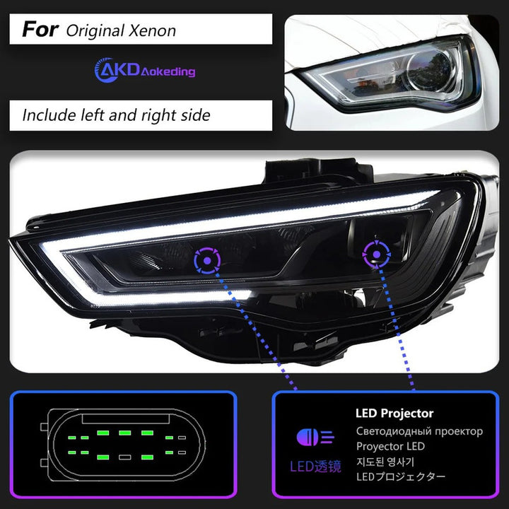 Car Craft Compatible With Audi A3 2017-2021 Xenon Car Front Upgraded Head Light Lamp Xenon Headlight Retrofit Upgrade Modified Led Drl Hid Led Style