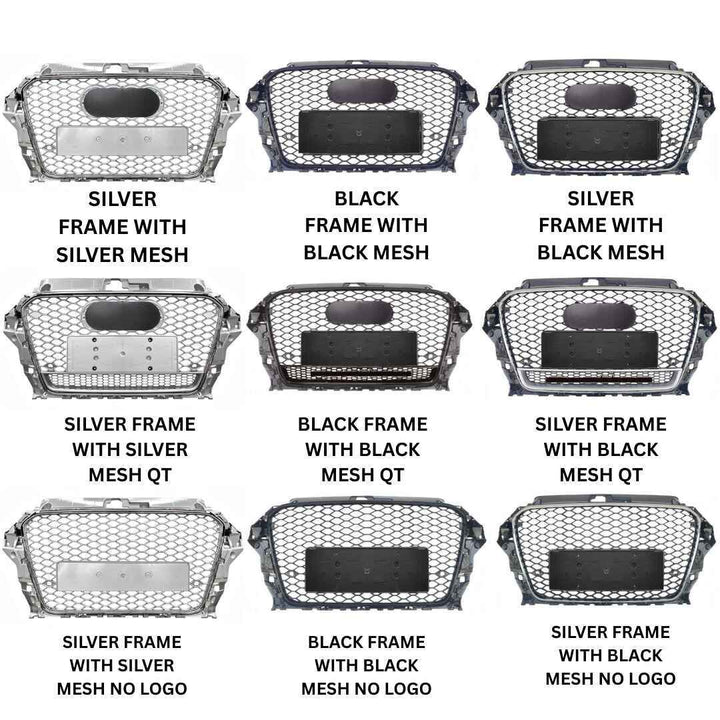 Car Craft Compatible With Audi A3 2014-2016 Upgraded Front Bumper Show Grill Rs3 S3 Rs Sport Style Black Frame Black Mesh No Logo A3-008 Gc - CAR CRAFT INDIA