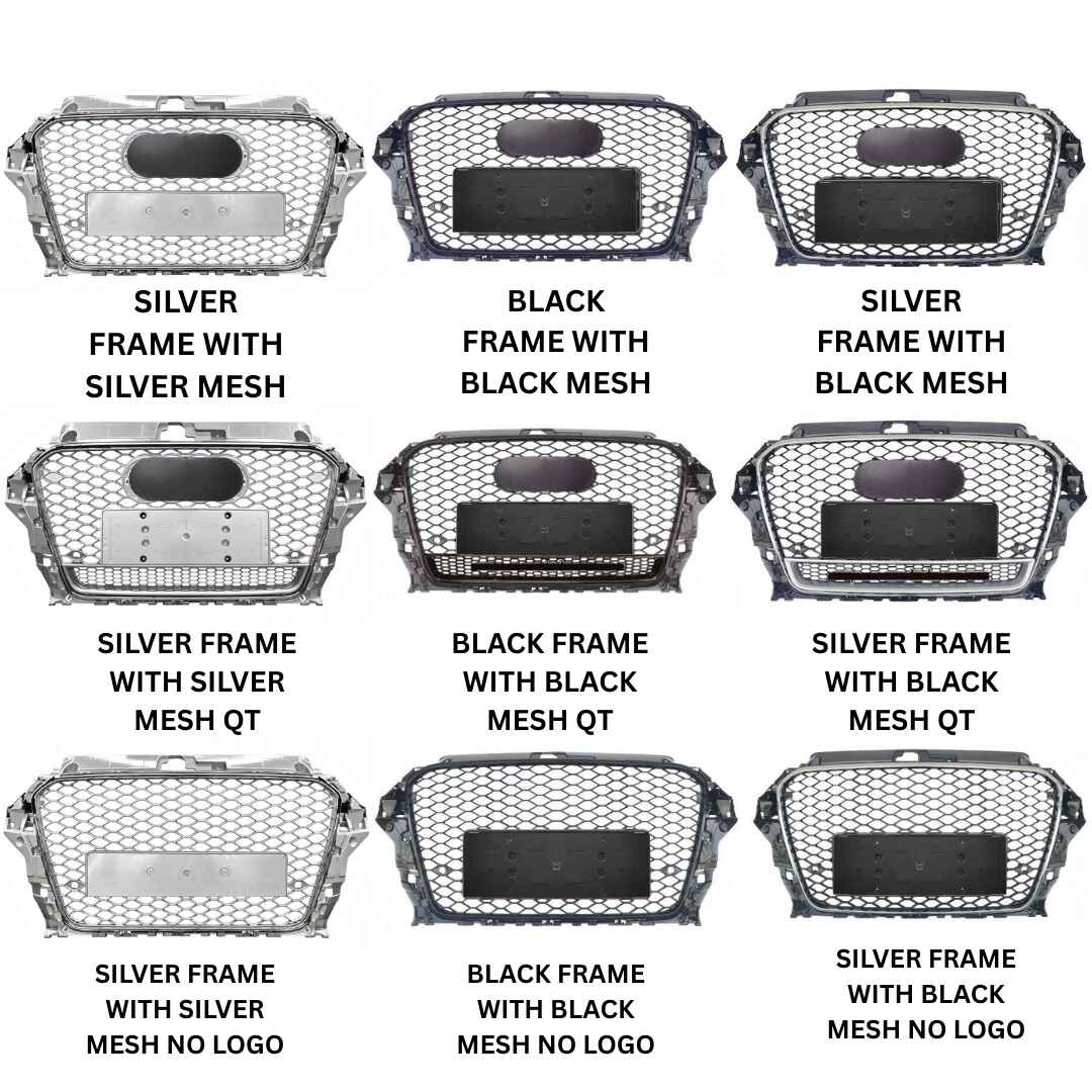 Car Craft Compatible With Audi A3 2014-2016 Upgraded Front Bumper Show Grill Rs3 S3 Rs Sport Style Silver Frame Black Mesh No Logo A3-007 Gc - CAR CRAFT INDIA