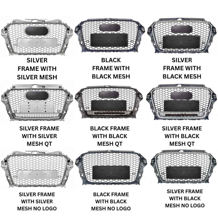 Car Craft Compatible With Audi A3 2014-2016 Upgraded Front Bumper Show Grill Rs3 S3 Rs Sport Style Silver Frame Black Mesh No Logo A3-007 Gc - CAR CRAFT INDIA